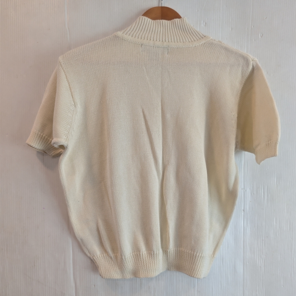 VINTAGE Hunt Club 100% Cotton Short Sleeve Cream Mockneck Sweater Size Large - Picture 6 of 7